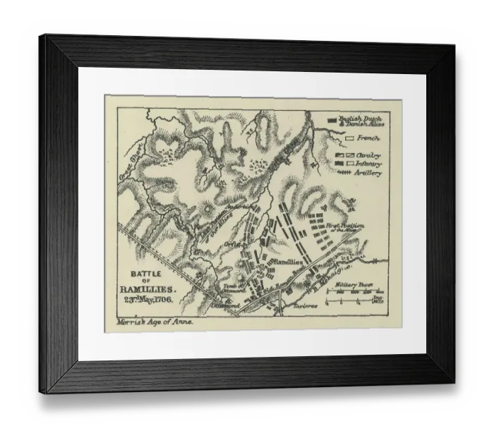 Framed Print : Old engraved map of Battle of Ramillies (23. 05. 1706) - battle of the War of the Spanish Succession Framed Print : Old engraved map of Battle of Ramillies (23. 05. 1706) - battle of the War of the Spanish Succession