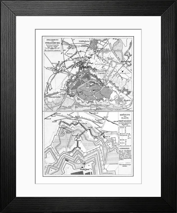 Framed Print : Old chromolithograph map of siege of Strasbourg, France Framed Print : Old chromolithograph map of siege of Strasbourg, France