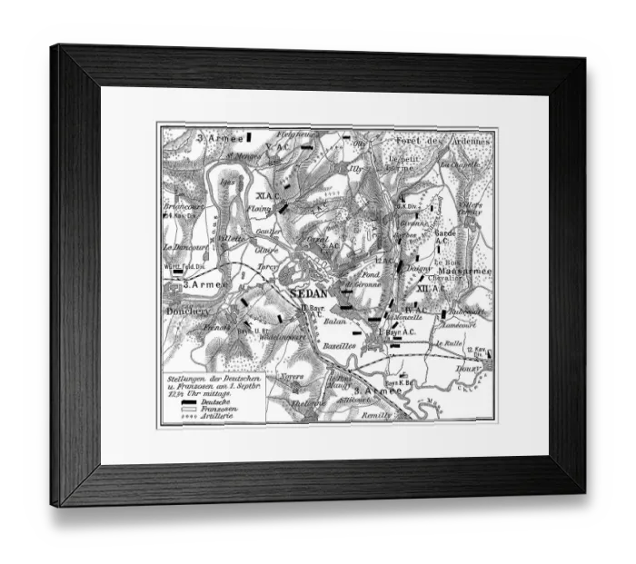 Framed Print : Old engraved map of Battle of Sedan, fought during the Franco-Prussian War from 1 to 2 September 1870 Framed Print : Old engraved map of Battle of Sedan, fought during the Franco-Prussian War from 1 to 2 September 1870