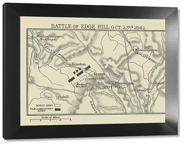 Old engraved map of Battle of Edge Hill (23. 10. 1642)
