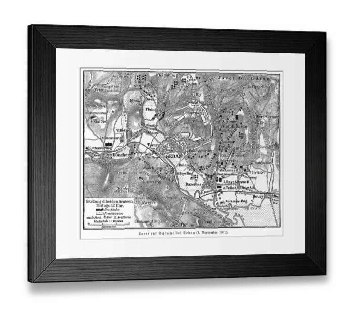 Framed Print : Old engraved map of Battle of Sedan, fought during the Franco-Prussian War from 1 to 2 September 1870