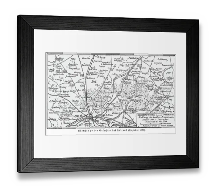 Framed Print : Old engraved map of Second Battle of Orleans, battle of the Franco-Prussian War of 1870 Framed Print : Old engraved map of Second Battle of Orleans, battle of the Franco-Prussian War of 1870