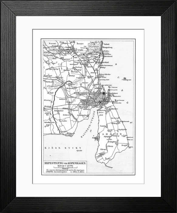Framed Print : Old chromolithograph map of fortification of Copenhagen, Denmark (fortress war) Framed Print : Old chromolithograph map of fortification of Copenhagen, Denmark (fortress war)