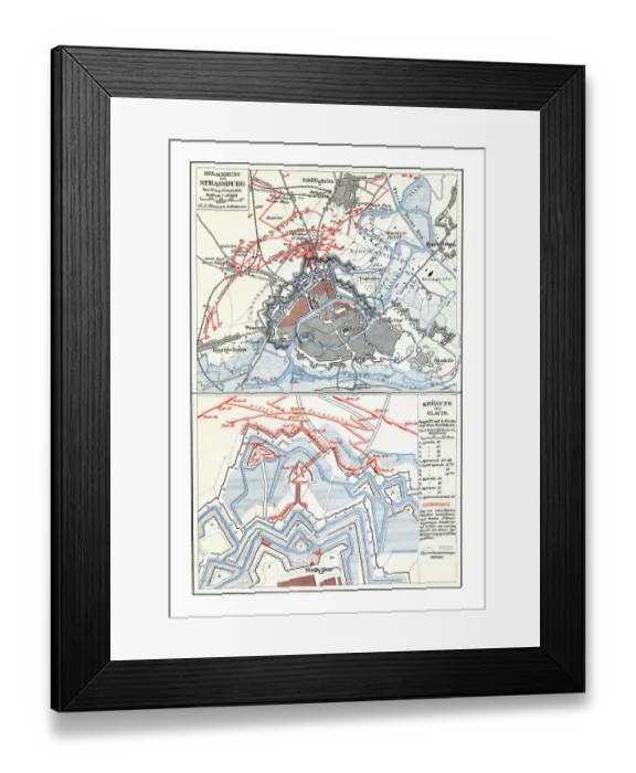 Framed Print : Old chromolithograph map of siege of Strasbourg, France Framed Print : Old chromolithograph map of siege of Strasbourg, France