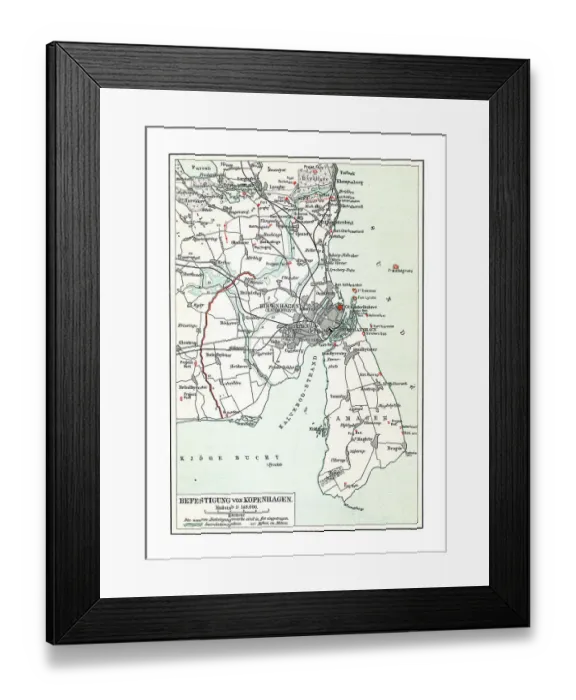 Framed Print : Old chromolithograph map of fortification of Copenhagen, Denmark (fortress war) Framed Print : Old chromolithograph map of fortification of Copenhagen, Denmark (fortress war)