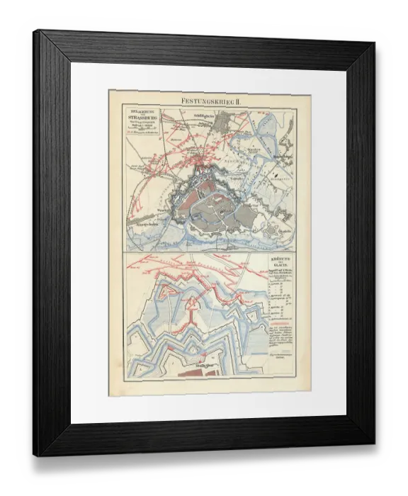 Framed Print : Old chromolithograph map of siege of Strasbourg, France Framed Print : Old chromolithograph map of siege of Strasbourg, France