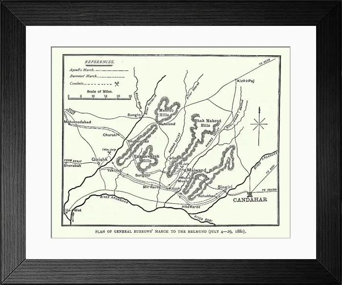 Framed Print : Plan of General Burrows march to Helmund, Second Anglo-Afghan War Framed Print : Plan of General Burrows march to Helmund, Second Anglo-Afghan War