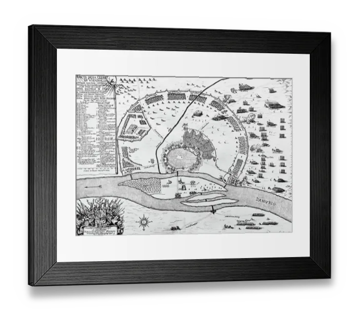 Framed Print : Defeat of the Ottoman Empire in Vienna in 1683: Plan of the siege of Vienna