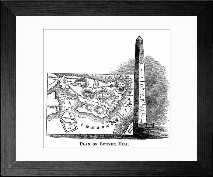 Framed Print : Engraved illustration of Plan of the Battle of Bunker Hill, 1775. Bunker Hill Monument Framed Print : Engraved illustration of Plan of the Battle of Bunker Hill, 1775. Bunker Hill Monument