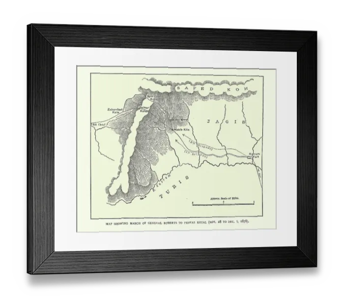 Framed Print : Plan showing march of General Frederick Roberts to Peiwar Kotal Framed Print : Plan showing march of General Frederick Roberts to Peiwar Kotal