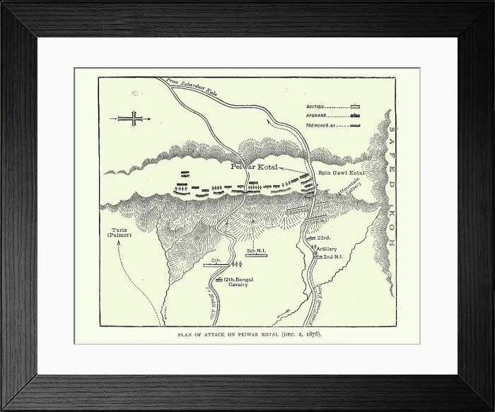 Framed Print : Plan of the Battle of Peiwar Kotal, Second Anglo-Afghan War