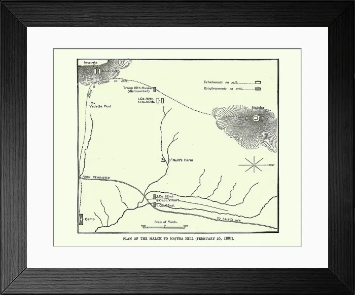 Framed Print : Plan of march to Majuba Hill, First Boer War Framed Print : Plan of march to Majuba Hill, First Boer War