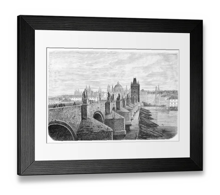 Framed Print : Charles Bridge in Prague Czech Republic illustration 1866 Framed Print : Charles Bridge in Prague Czech Republic illustration 1866