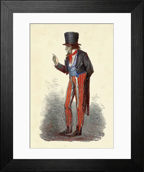 Framed Print : Uncle Sam lifting finger to warn illustration 1874 Framed Print : Uncle Sam lifting finger to warn illustration 1874