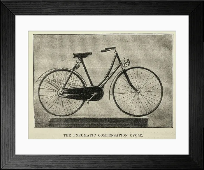 Framed Print : Pneumatic compensation cycle, history of cycling, Vintage Bicycle 1890s Framed Print : Pneumatic compensation cycle, history of cycling, Vintage Bicycle 1890s