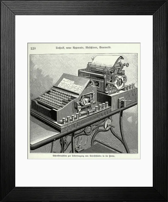 Framed Print : Typewriter for the transmission of writings in the distance, 1890s, 19th Century history technology Framed Print : Typewriter for the transmission of writings in the distance, 1890s, 19th Century history technology