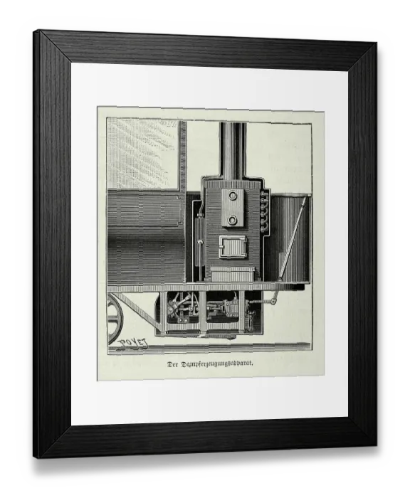 Framed Print : Diagram of Steam Generating Apparatus on steam powered tram, Victorian German engineering, 1890s, 19th Century history technology Framed Print : Diagram of Steam Generating Apparatus on steam powered tram, Victorian German engineering, 1890s, 19th Century history technology