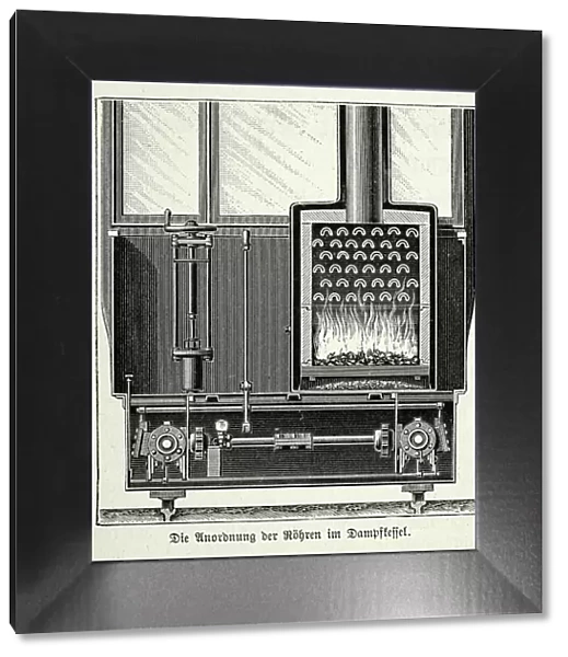 Diagram of arrangement of the tubes in the steam boiler on steam powered tram, Victorian German engineering, 1890s, 19th Century history technology