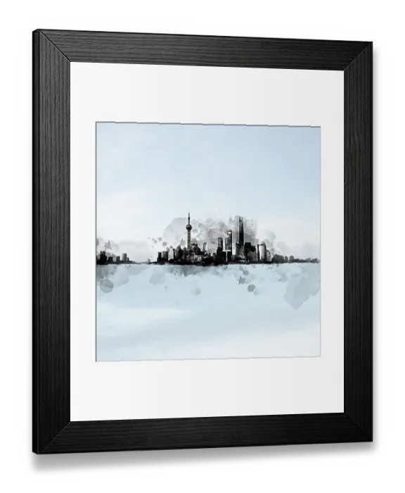 Framed Print : Shanghai skyline in a sunny day, ink painting style Framed Print : Shanghai skyline in a sunny day, ink painting style
