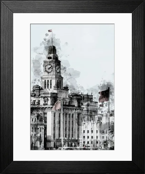 Framed Print : Shanghai bund clock tower in Chinese national holiday with red flag Framed Print : Shanghai bund clock tower in Chinese national holiday with red flag
