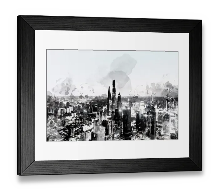 Framed Print : Shanghai skyline, night view, ink painting style Framed Print : Shanghai skyline, night view, ink painting style