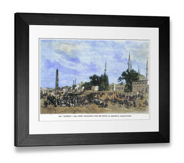 Framed Print : Old engraved illustration of the At-Meidan - ancient hippodrome - with Column of Theodosius, Constantinople Framed Print : Old engraved illustration of the At-Meidan - ancient hippodrome - with Column of Theodosius, Constantinople