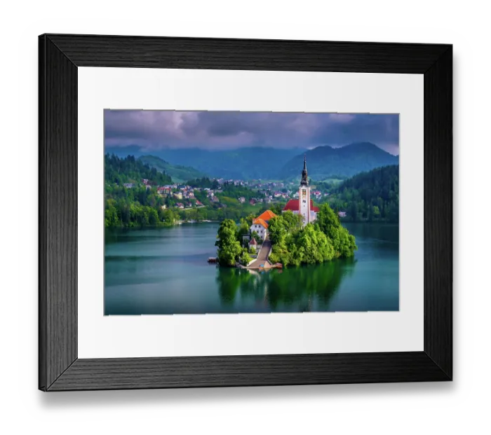 Framed Print : Beautiful view of Pilgrimage Church of the Assumption of Maria, famous Bled Island (Blejski otok), and scenic Bled Lake, with Julian Alps in the background, Slovenia, Europe Framed Print : Beautiful view of Pilgrimage Church of the Assumption of Maria, famous Bled Island (Blejski otok), and scenic Bled Lake, with Julian Alps in the background, Slovenia, Europe