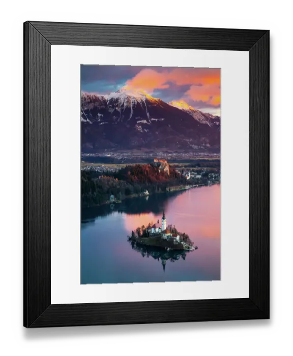 Framed Print : Assumption of Mary Church and Lake Bled View from Top, Slovenia Framed Print : Assumption of Mary Church and Lake Bled View from Top, Slovenia