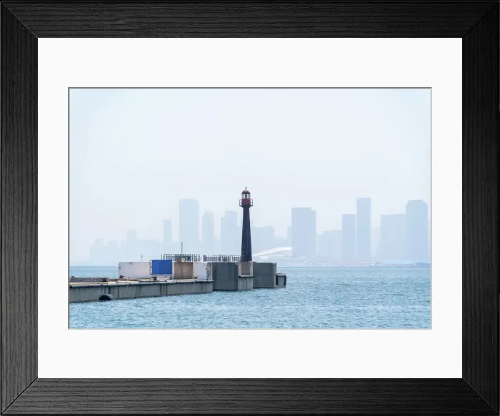 Framed Print : Historical Lighthouse and Dalian Bay with City Skyline in Background Framed Print : Historical Lighthouse and Dalian Bay with City Skyline in Background