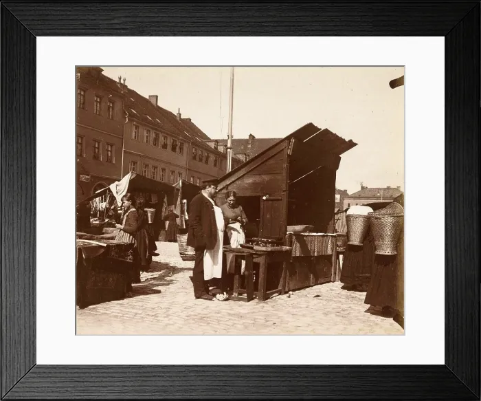 Framed Print : A man and a woman near a market stall, Nuremberg, ca 1870, Bavaria, Germany, Historic, digitally restored reproduction from a 19th century original Framed Print : A man and a woman near a market stall, Nuremberg, ca 1870, Bavaria, Germany, Historic, digitally restored reproduction from a 19th century original