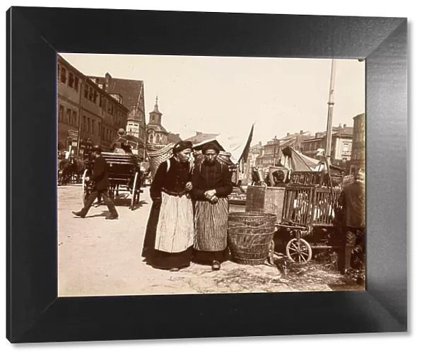 Two Women at a Market, Nuremberg, ca 1870, Bavaria, Germany, Historic, digitally restored reproduction from a 19th century original