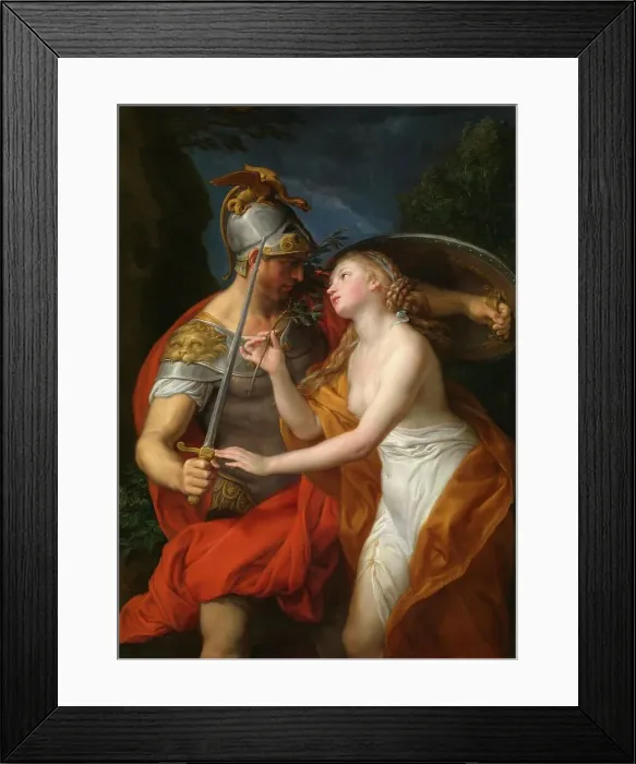 Framed Print : Allegory on the theme of war and peace, armed soldier in love, together with a bare-breasted woman, after a painting by Pompeo Girolamo Batoni, 1776, Italy, Historical, digitally restored reproduction from a 19th century original Framed Print : Allegory on the theme of war and peace, armed soldier in love, together with a bare-breasted woman, after a painting by Pompeo Girolamo Batoni, 1776, Italy, Historical, digitally restored reproduction from a 19th century original