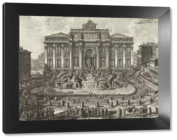 Ancient Rome, perspective view of the great fountain of the Virgin Mary, known as the Trevi Fountain, architecture by Nicola Salvi, 1770, Italy, Historical, digitally restored reproduction from an original of the period