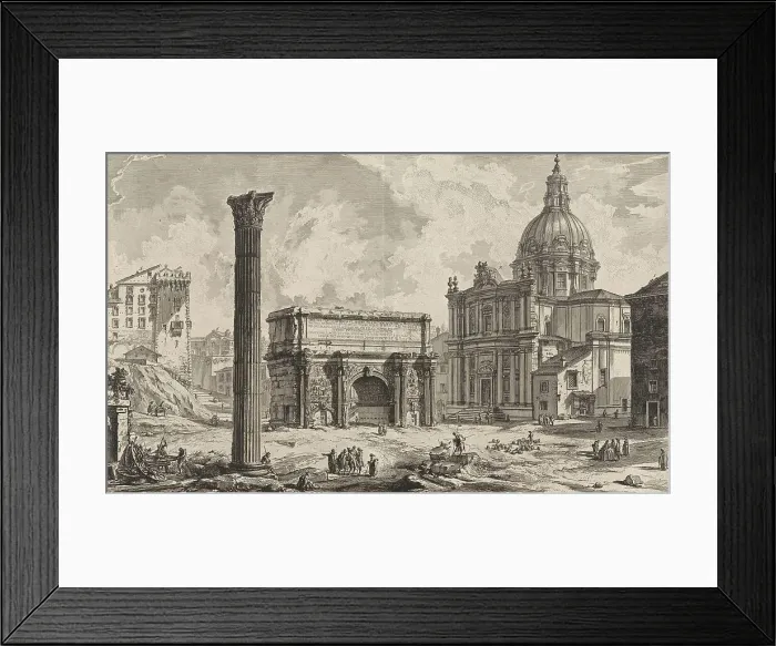 Framed Print : Ancient Rome, Arco di Settimio Severo, the Arch of Septimius Severus is a three-arched triumphal arch located at the northwest corner of the Roman Forum, standing on a travertine plinth that was originally accessible only by stairs, 1770, Italy