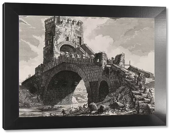 Ancient Rome, the Ponte Salario, called Ponte Salaro in the Middle Ages, is a road bridge over the Aniene whose origins date back to Roman times, 1770, Italy, Historic, digitally restored reproduction from an original of the period