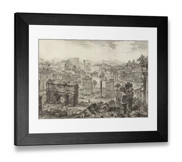 Framed Print : Ancient Rome, view of Campo Vaccino, c. 1750. In the centre of the picture you can see the elm line that connected the Arch of Septimius Severus with the Arch of Titus in the background Framed Print : Ancient Rome, view of Campo Vaccino, c. 1750. In the centre of the picture you can see the elm line that connected the Arch of Septimius Severus with the Arch of Titus in the background