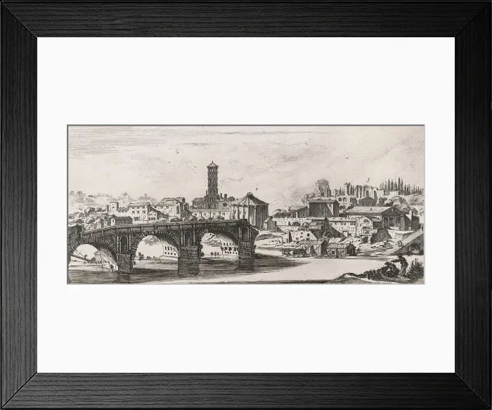 Framed Print : Ancient Rome, Ponte Senatorio, Ponte rotto, Tempio di Vesta, Tempio della Fortuna Virile, Parte dell'antico Palatino, Bridge of Senators, Temple of Vesta, Temple of Fortuna Virilis, Part of the Ancient Palatine, 1748, Italy, Historical