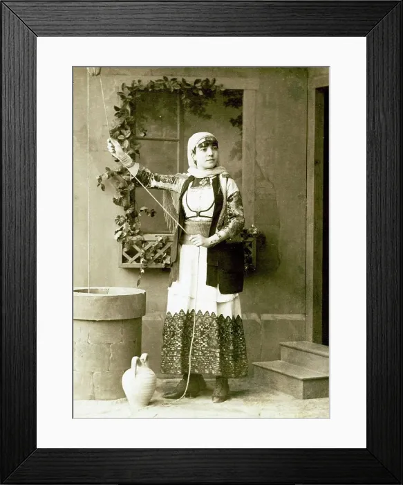 Framed Print : Studio portrait of a woman in traditional Greek dress beside a fountain, 1869, Greece, Historical, digitally restored reproduction from a 19th century original Framed Print : Studio portrait of a woman in traditional Greek dress beside a fountain, 1869, Greece, Historical, digitally restored reproduction from a 19th century original