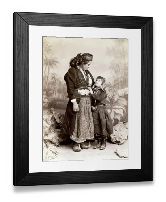 Framed Print : Studio Portrait of Woman and Child in Traditional Greek Dress, 1888, Greece, Historic, digitally restored reproduction from a 19th century original Framed Print : Studio Portrait of Woman and Child in Traditional Greek Dress, 1888, Greece, Historic, digitally restored reproduction from a 19th century original