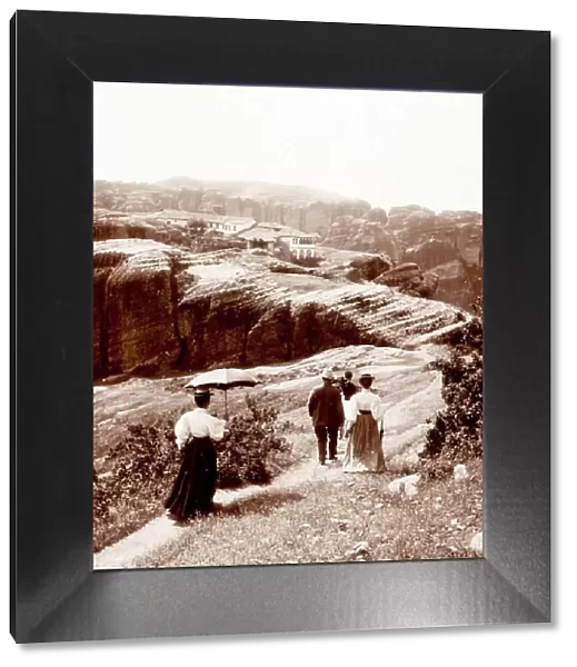Landscape in the area of the Meteora Monasteries, Kastoria, 1876, Greece, Historical, digitally restored reproduction from a 19th century original