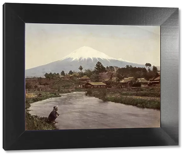 View of Mount Fuji from the village of Omiya, 1890, Japan, Historic, digitally restored reproduction from an original of the time