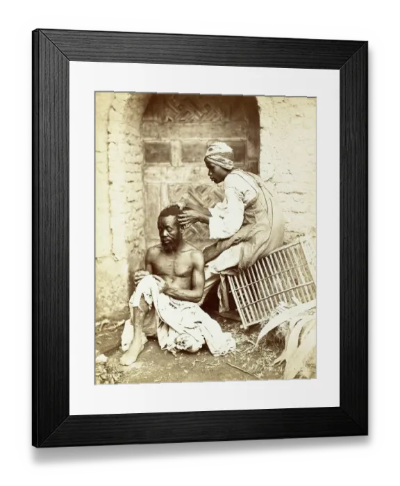 Framed Print : Hunting for Fleas, Man examining the hair of another for fleas and vermin, c. 1870, India, Historic, digitally restored reproduction from an original of the period