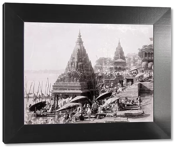 Benares, Temple of Tarhishwara or Fountain of Manikarankia, 1860, India, Historic, digitally restored reproduction from an original of the period