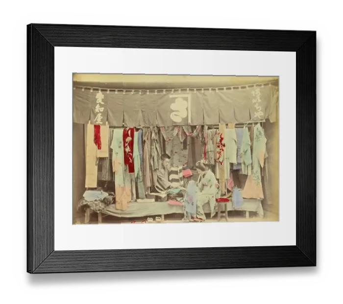 Framed Print : Second-hand clothing shop, c. 1870, Japan, Historic, digitally restored reproduction from an original of the period