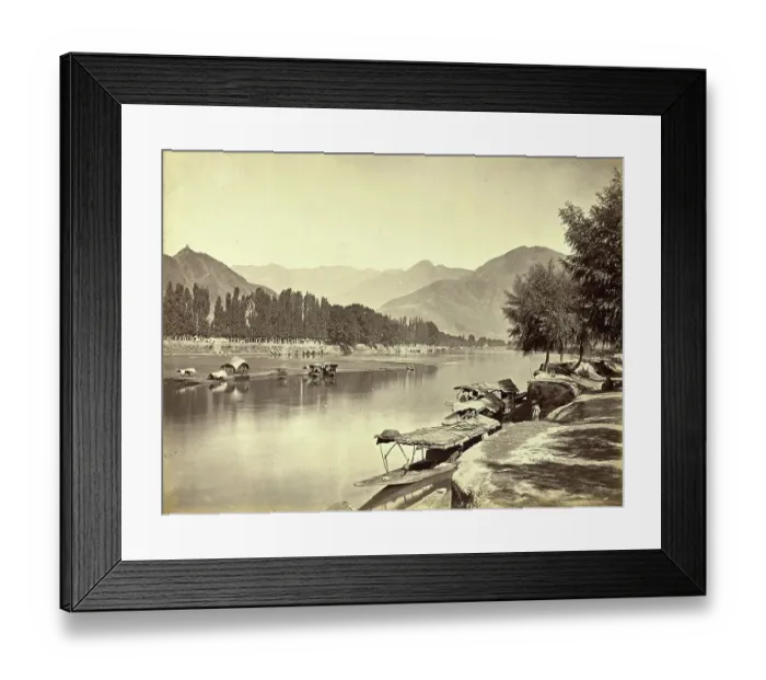 Framed Print : Moonshi Bagh, River Landscape near the Town of Srinager, Kashmir, c. 1887, India, Historic, digitally restored reproduction from an original of the period Framed Print : Moonshi Bagh, River Landscape near the Town of Srinager, Kashmir, c. 1887, India, Historic, digitally restored reproduction from an original of the period