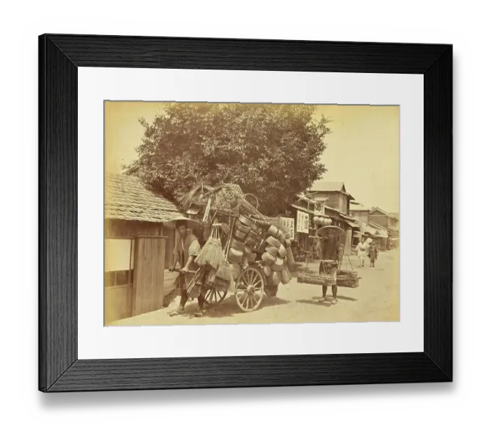 Framed Print : Travelling salesman for baskets and wickerwork, c. 1870, Japan, Historic, digitally restored reproduction from an original of the period Framed Print : Travelling salesman for baskets and wickerwork, c. 1870, Japan, Historic, digitally restored reproduction from an original of the period