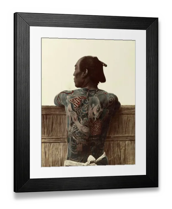 Framed Print : Japanese man with a tattoo on his back, Tattoo, c. 1880, Japan, Historical, digitally restored reproduction from an original of the period Framed Print : Japanese man with a tattoo on his back, Tattoo, c. 1880, Japan, Historical, digitally restored reproduction from an original of the period