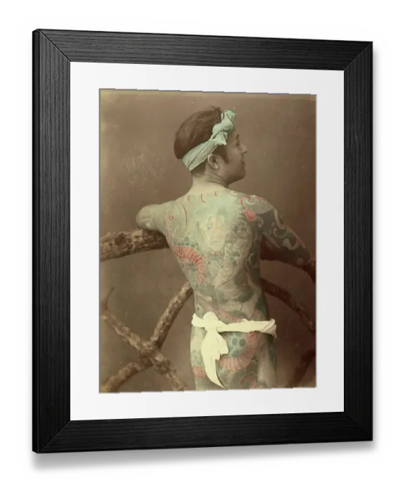 Framed Print : Japanese man with a tattoo on his back, Tattoo, c. 1880, Japan, Historical, digitally restored reproduction from an original of the period Framed Print : Japanese man with a tattoo on his back, Tattoo, c. 1880, Japan, Historical, digitally restored reproduction from an original of the period