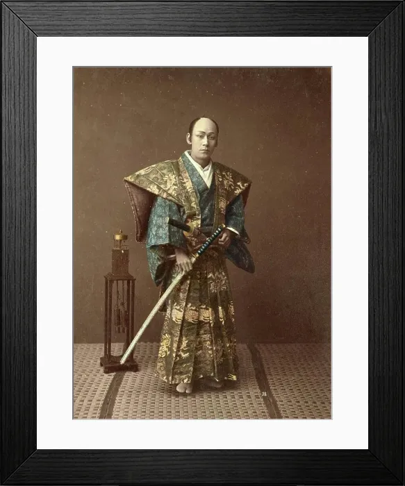 Framed Print : Samurai warrior with sword and uniform, fighter with distinguished clothing, around 1870, Japan, Historic, digitally restored reproduction from an original of the period Framed Print : Samurai warrior with sword and uniform, fighter with distinguished clothing, around 1870, Japan, Historic, digitally restored reproduction from an original of the period