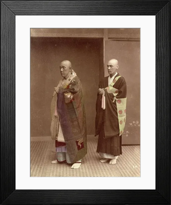 Framed Print : Two Buddhist monks on their way to the monastery, Buddhism, priest, c. 1870, Japan, Historic, digitally restored reproduction from an original of the time Framed Print : Two Buddhist monks on their way to the monastery, Buddhism, priest, c. 1870, Japan, Historic, digitally restored reproduction from an original of the time